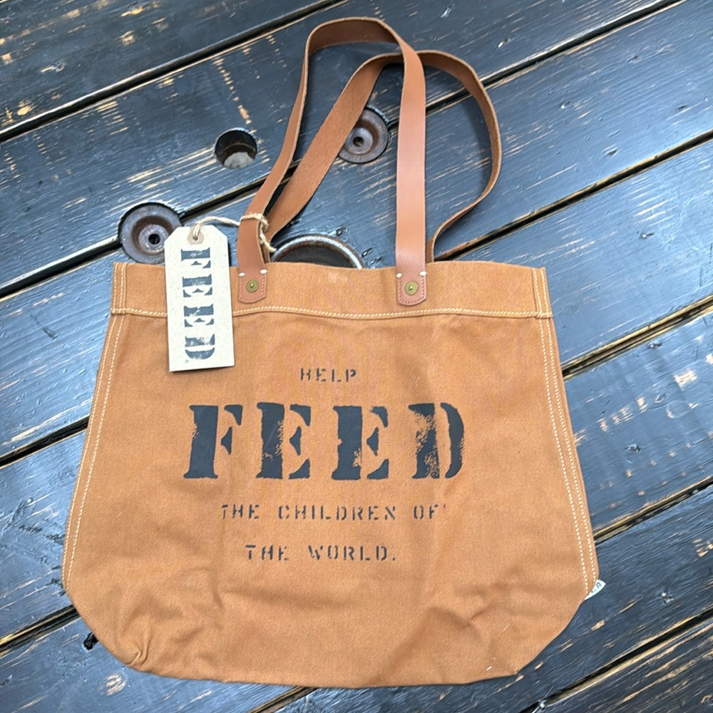 FEED Canvas Brown Reusable Eco Market Canvas Bag:Tote with Brown Handles